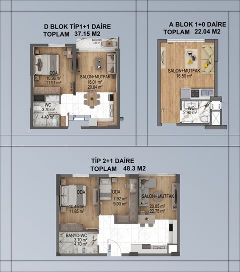 TODAY Yeni Yaşamkent – Tip 1+1 ve 2+1 daire planları | Konutkent Gayrimenkul