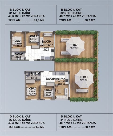TODAY Yeni Yaşamkent – 2+1 verandalı daire planları (B ve C blok 4. kat) | Konutkent Gayrimenkul